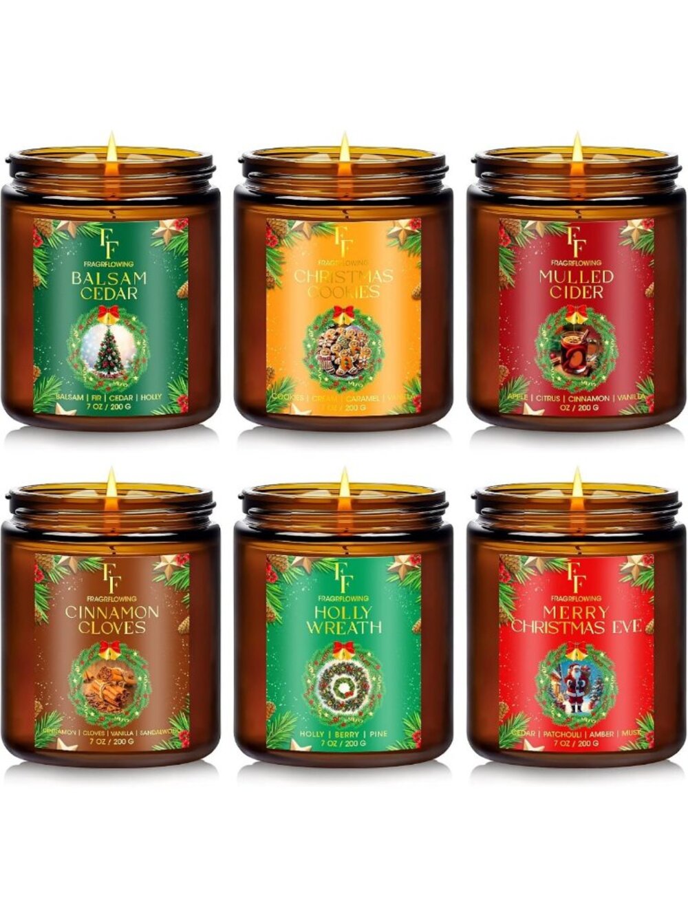 Holiday Scented Candle Set - 6 Natural Soy Candles for Home, Perfect Christmas